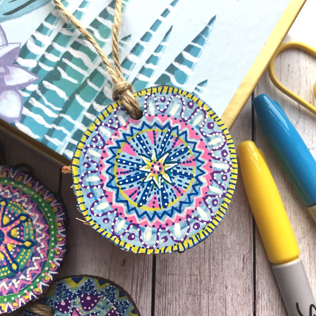 Mandala Art Painted Wood Slices, Three Unique Colourful Hanging Mini Mandalas, Quirky New Home Gift, Ideal Dorm Decor. tuppu.net/685d4094 #Slumbermonkey #Etsy #WoodSliceArt