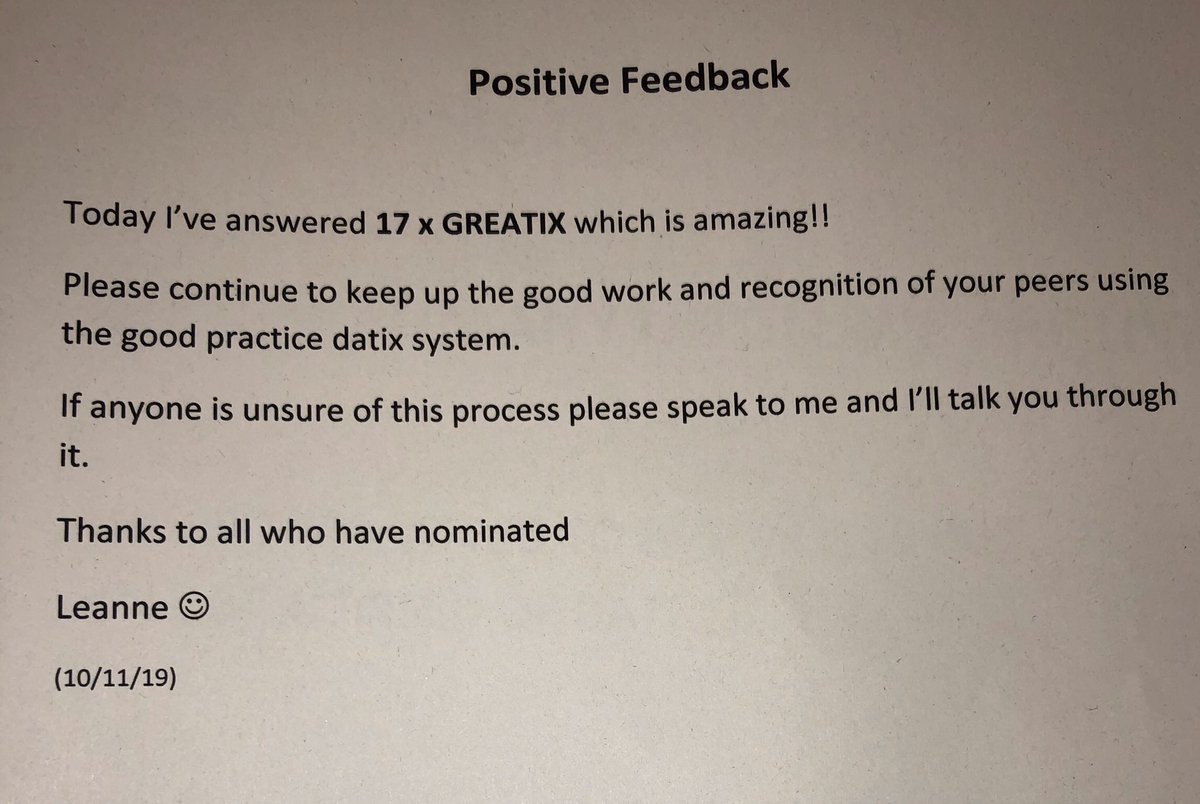 Sunday positive vibes @EDSRFT1 @SalfordRoyalNHS 
Spreading the feedback between peers and the organisation using the #greatix system!! #LearningfromExcellence #NCA #postivity #recognition #TeamED #NCA #LFE