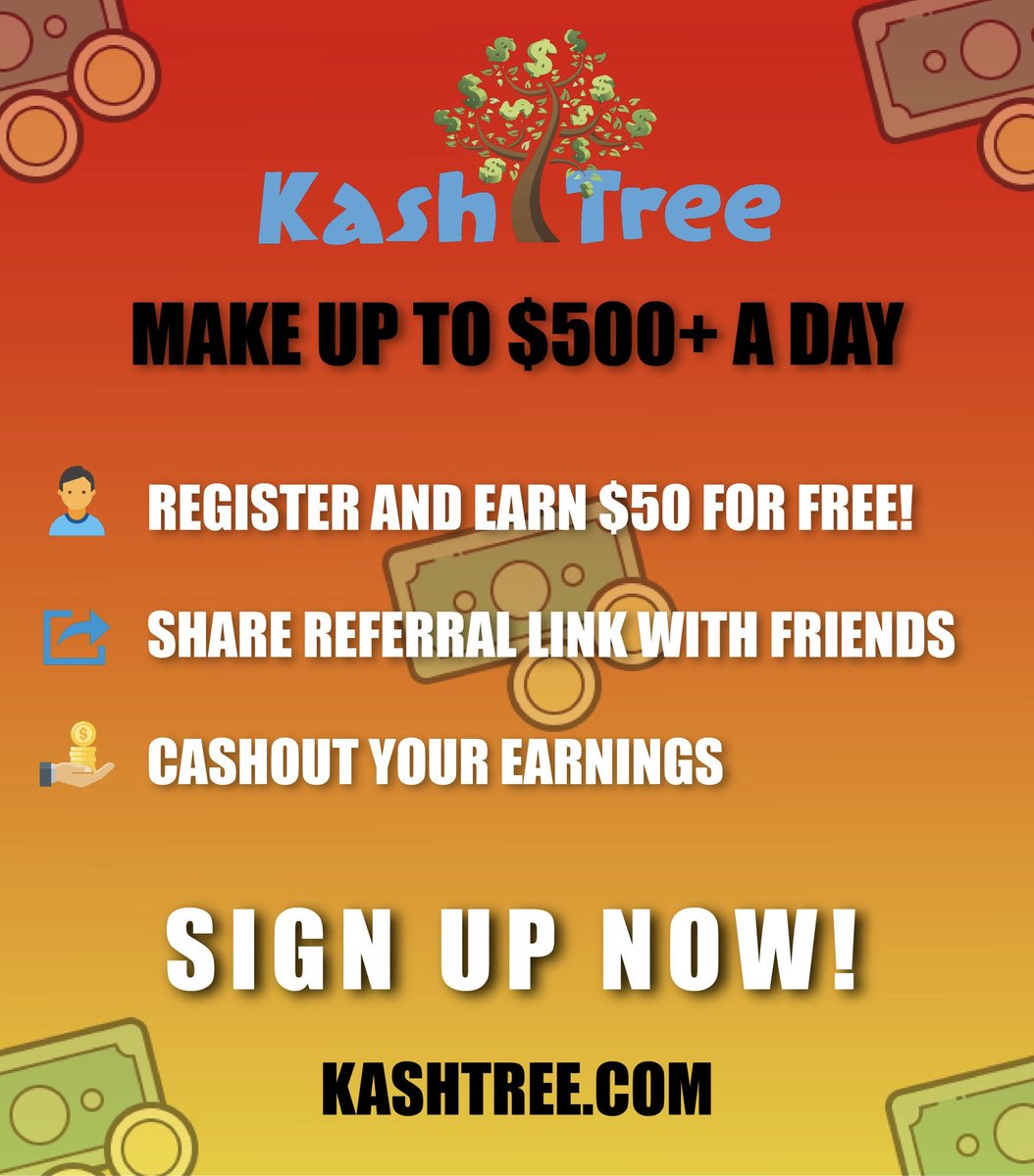Click this link and sign up to earn $50 real quick and no this is not fake or a steal ur info website I just trying to make money, plz sign up 🙏 it would definitely help and if you need help be sure to ask 
￼

refer.kashtree.com/register.php?r…