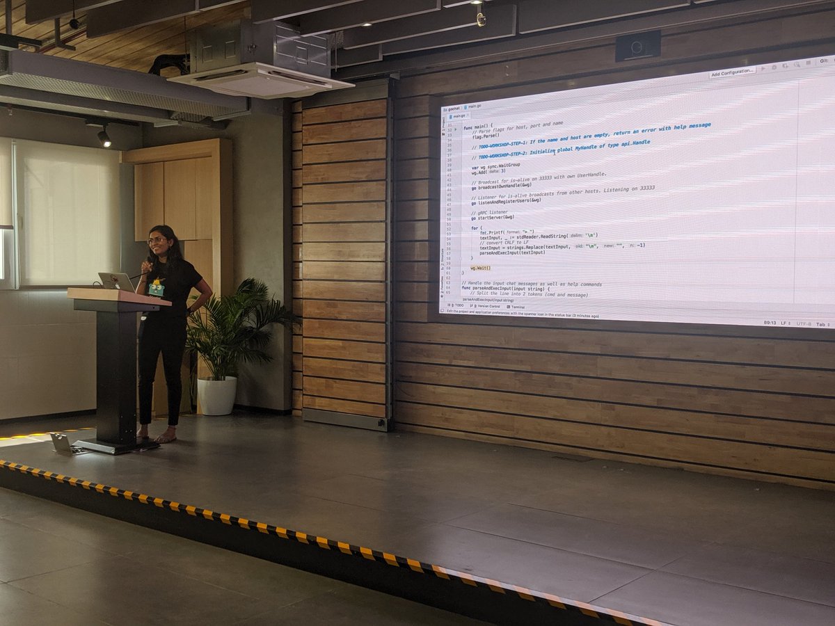 joshsoftware's tweet image. Building chat application in GO with @varshayadav257 #GoTurns10 #GolangGirls2019 #HighonJosh #JOSHconnect