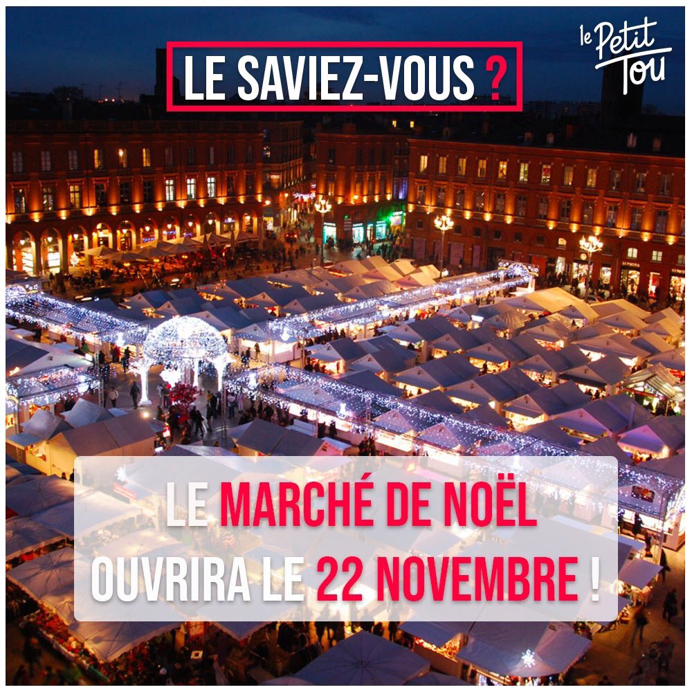 [OUVERTURE DU MARCHÉ DE NOËL !🎄]

On connaît enfin la date d’ouverture d’un des événements les plus attendus à Toulouse : le marché de Noël bien entendu ! Il ouvrira ses portes le 22 Novembre ! 🎊

📍 Place du Capitole

⏰ Du 22 Novembre au 26 Décembre à partir de 10h30