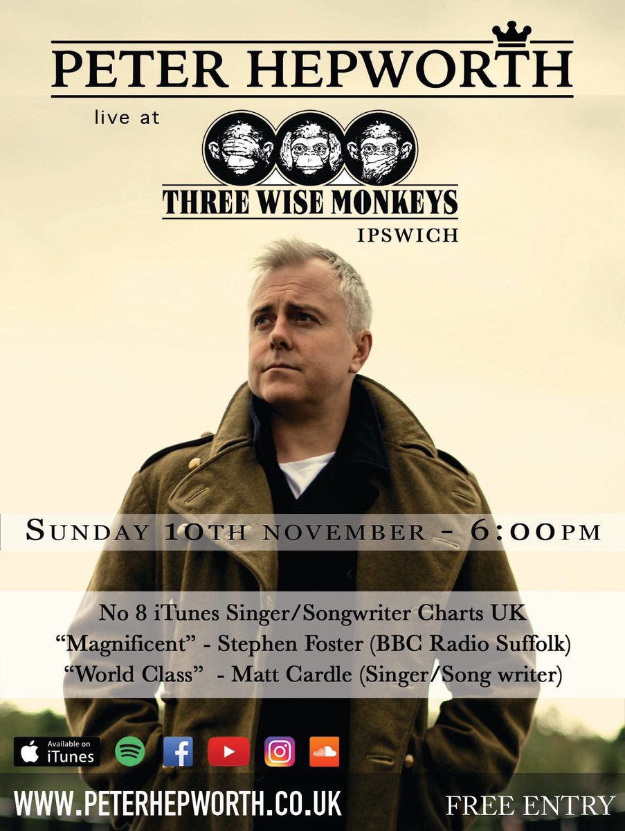 Ipswich this eve folks. I’m looking forward to playing a full original set. #ipswich <a href="/TWM_Ipswich/">Three Wise Monkeys Ipswich</a>