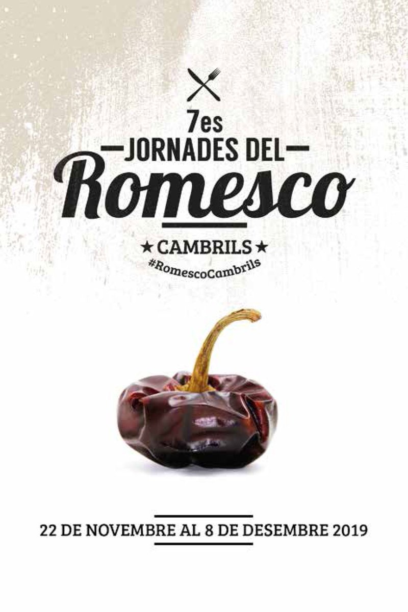 infocambrils's tweet photo. JORNADES DEL #ROMESCO #CAMBRILS 2019
Del 22 de novembre al 8 de desembre

+INFO A: https://t.co/6wzK9AEBtw

#cambrilsexperience #cambrilssensations #cambrilsturisme #cambrilstourism #infocambrils #sensaciones #costadorada #costadaurada Cambrils Gastronomia #Gastronomia https://t.co/rOgLhR3tQR