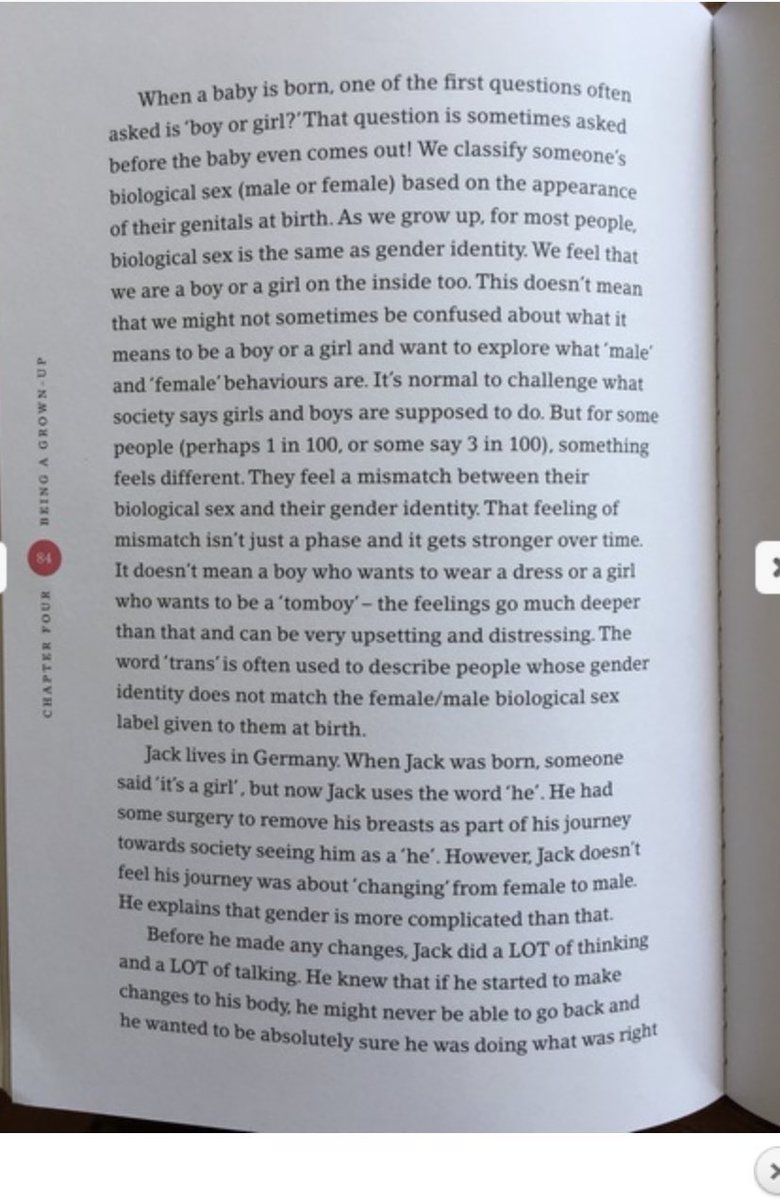 therealmissjo's tweet photo. Mothers are furious. This is the sort of book that is given to young girls now. 

It discussed breasts and how they change.

Then casually throws in that some girls are boys and could have an elective mastectomy. 

WTF?!?! https://t.co/bBRCCZFdc1