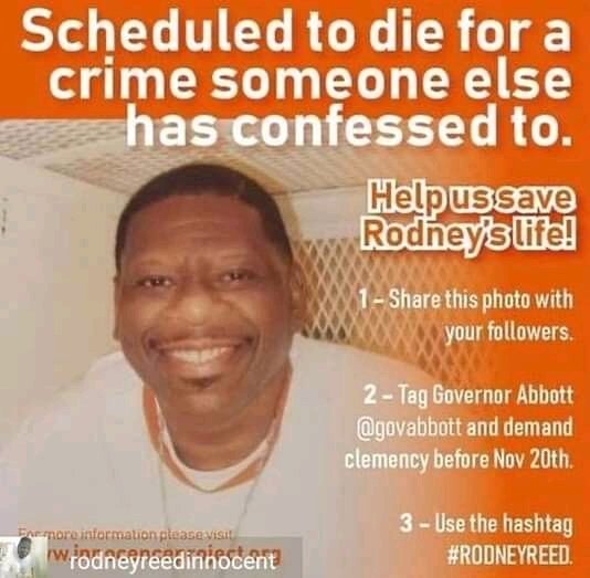 reginaMBB's tweet photo. @GovAbbott free #RodneyReed #justice #BlackLivesMatter #RodneyReedIsInnocent https://t.co/CEh7ILwd5i