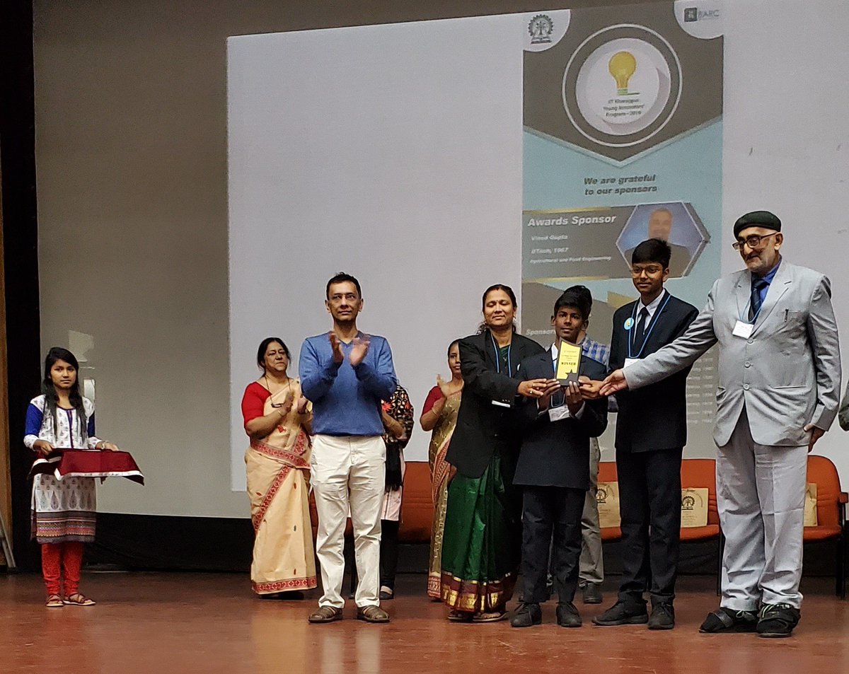 IITKgp's tweet photo. #Green water dispenser for the use of the differently-abled ideated by Pritesh Deb, Divyan Sahoo and Ankit Pradhan from KiiT International School, Bhubaneswar adjudged winner of @IITKgp Young Innovators Program 2019 #YIP2019 @HRDMinistry @VigyanPrasar https://t.co/7gIVktSc89