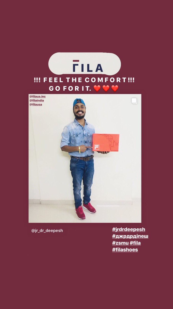 jrdrdeepesh's tweet photo. F I L A !!! F E E L T H E C O M F O R T !!! G O F O R I T. ❤️❤️❤️@TheFILAIndia @FILAUSA @filaeurope #fila #filashoes #filadisruptor #filasneakers #filasport #filaukraine #filaeurope #filapromo !!! #jrdrdeepesh #джрдрдіпеш #dermatology #джокер #doctorslife https://t.co/n2ZPBIU8JI