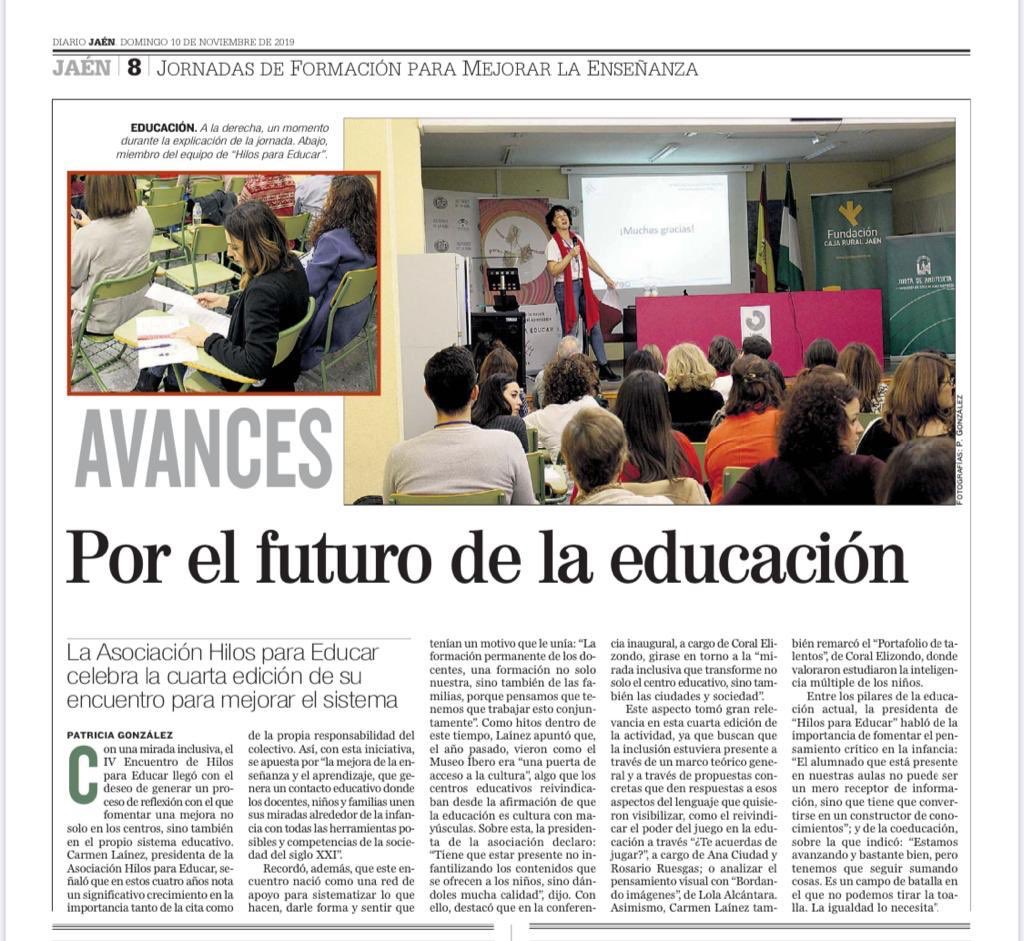 MaestroDEscuela's tweet photo. Esta semana en #NoticiasDEscuela nos alegra compartir esta publicación del @DiarioJAENes donde se visibiliza el #IVEncuentroHilos Asociación para la mejora de la Enseñanza y Aprendizaje de la que formamos parte. https://t.co/rYFnzkqTXR