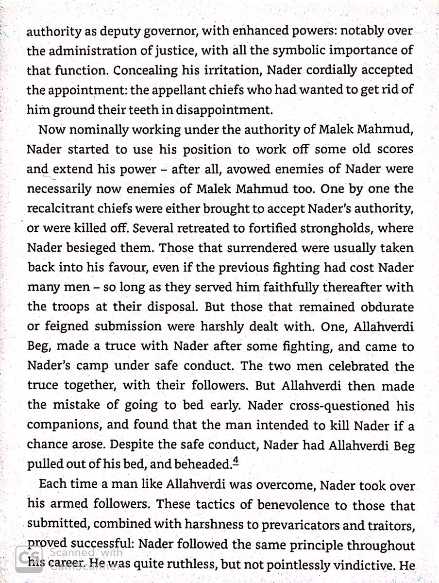 After the Afghans took Isfahan, Persia fragmented. Nader gradually built his forces, killing those that betrayed him but accepting those who had him but swore loyalty.
