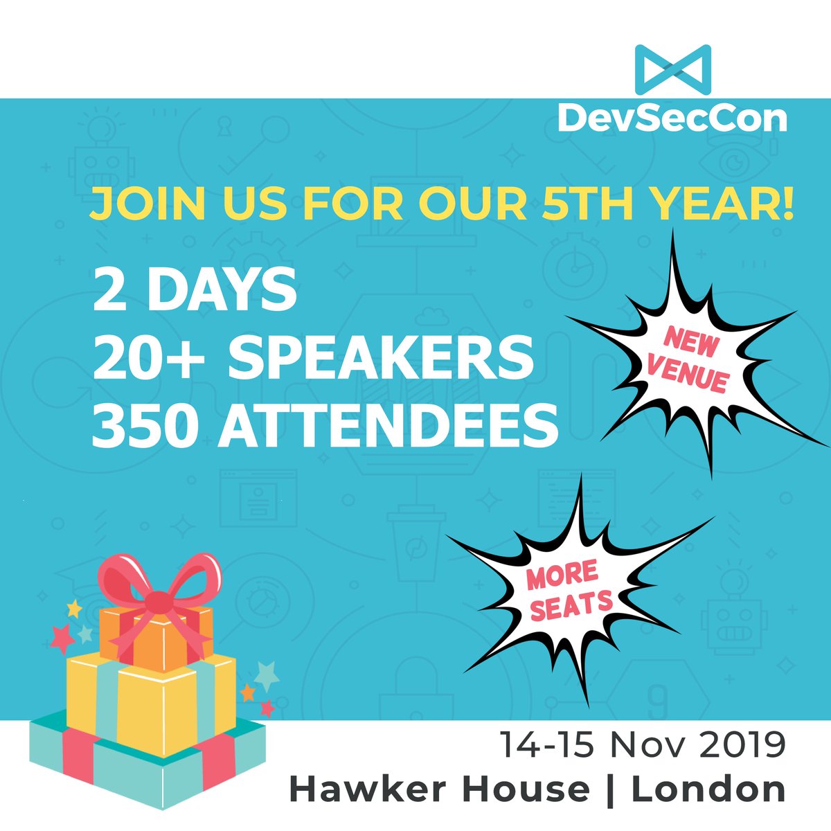 devseccon's tweet image. Beginning the countdown to #DevSecCon London! Just three days and a wake up! With our change of venue, we now have more space, so we&apos;ve opened up more tickets. Come join us! devseccon.com/london-2019 #devsecops #devops #security