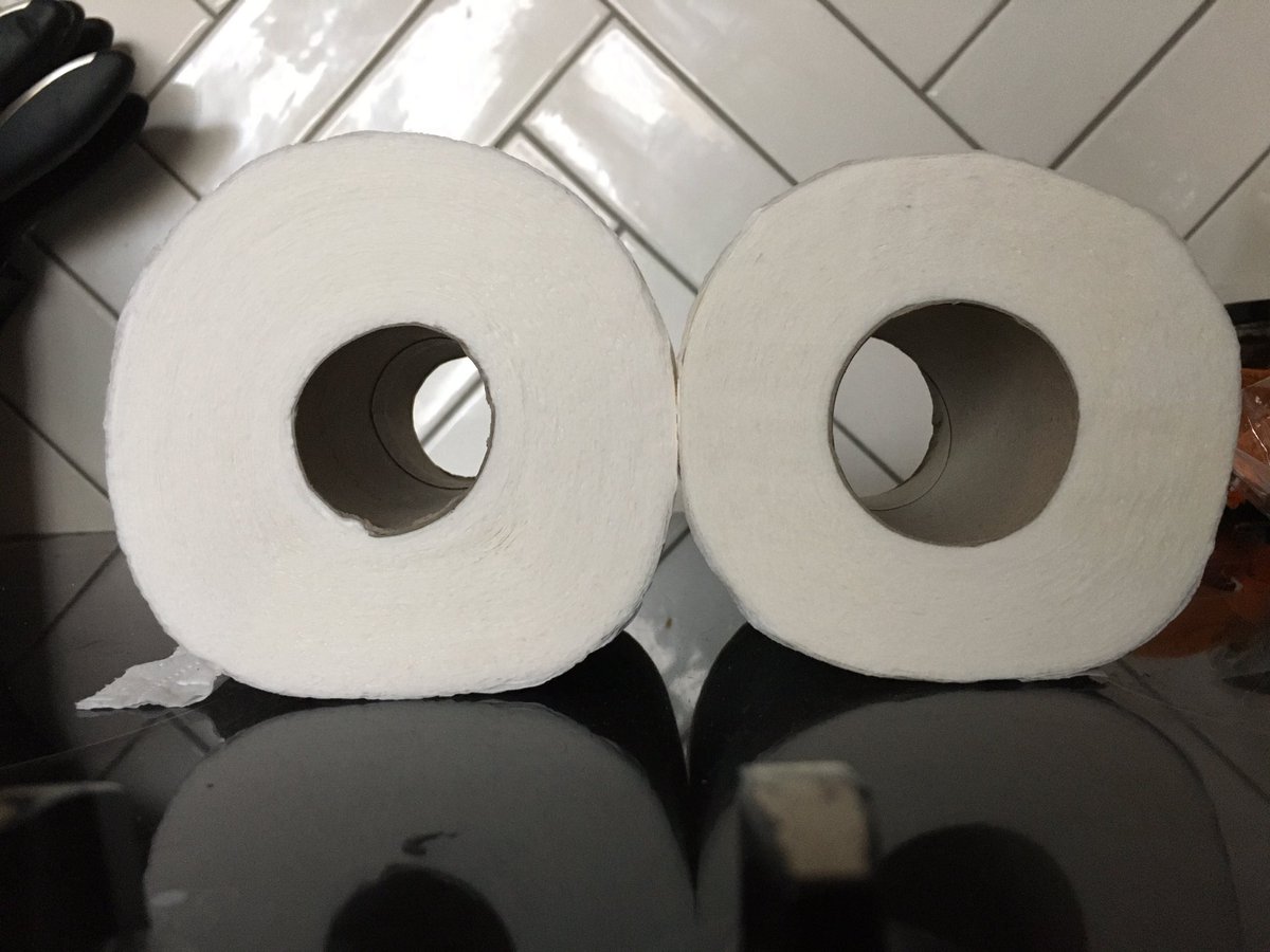 whyted9a's tweet photo. First pic: on the left @AndrexUK toilet paper bought last year (I bulk buy) on right Andrex toilet paper bought this week. The inner cardboard is significantly larger. Second pic: newer roll to the front. Would love to know how many sheets I’m loosing per roll #everysheetcounts https://t.co/GTSxJepGoz