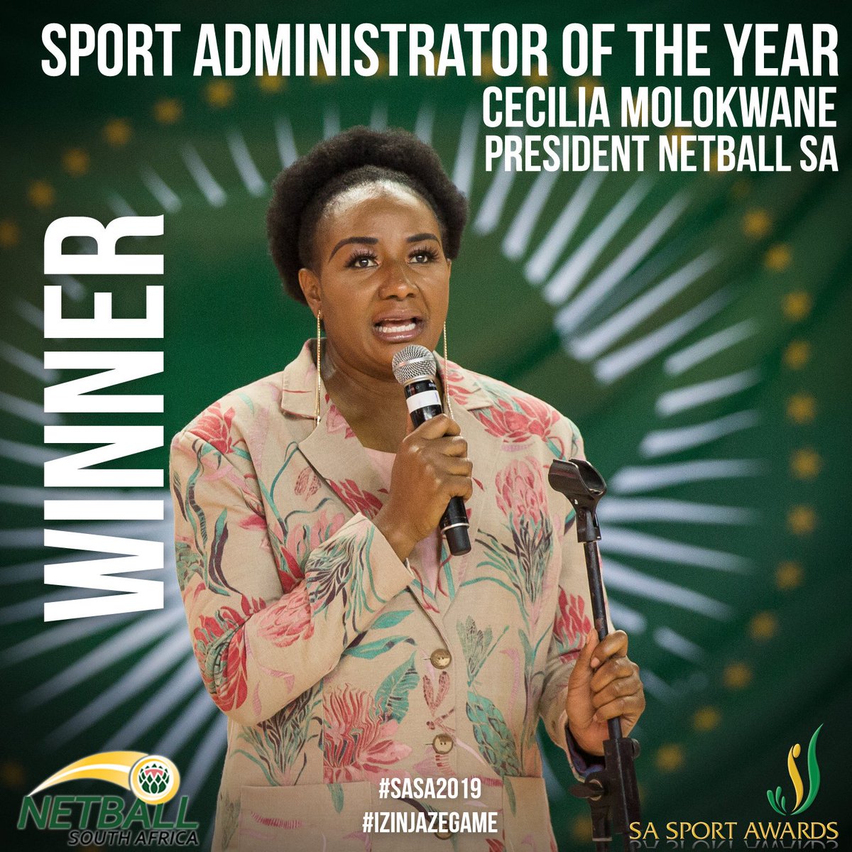 SHE'S DONE IT! Netball South Africa President Cecilia Molokwane is the 2019 @SASportAwards Sport Administrator of the Year! 🙌🏆

#SASA2019 #IzinjaZeGame