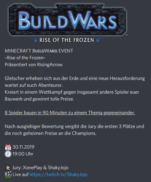 JoeDerGinger's tweet photo. MINECRAFT BᴜɪʟᴅWᴀʀꜱ EVENT - JETZT ANMELDEN: https://t.co/fxpVk8YV0y

#Minecraft #Event #BuildWars #RisingArrow https://t.co/40op3PZkdy