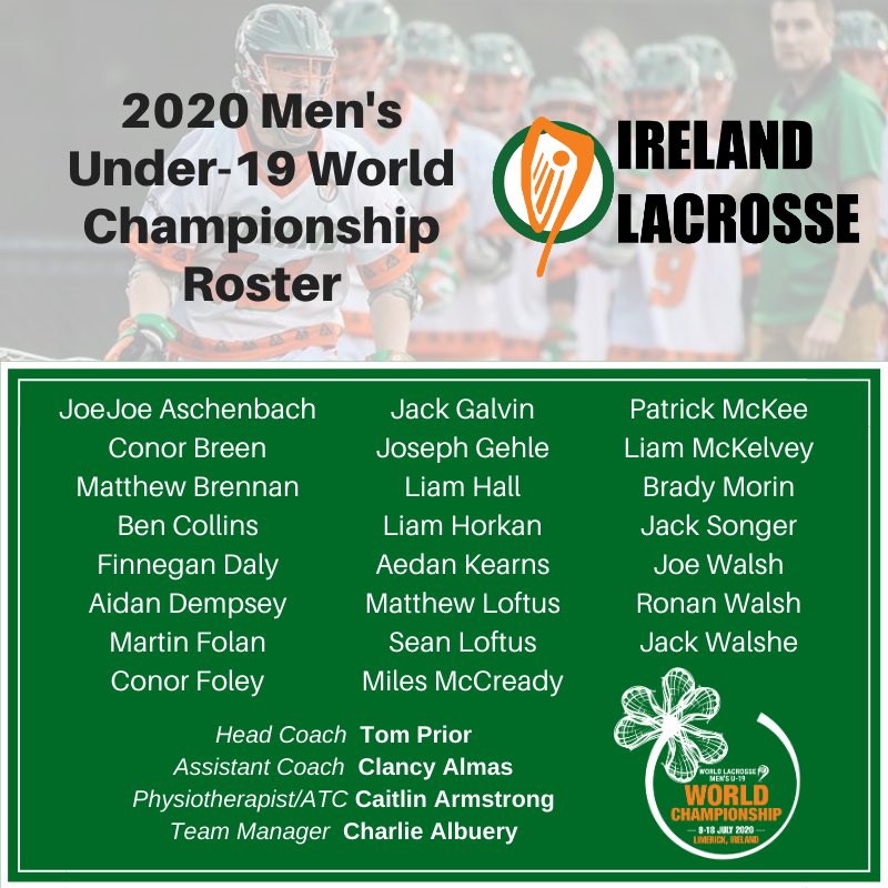 🚨🚨🥍🇮🇪🚨🚨we are pleased to announce our U19 <a href="/IrelandMLax/">Ireland M Lacrosse</a> roster for @2020worldlax! #irelandlacrosse #worldlax #lacrosse