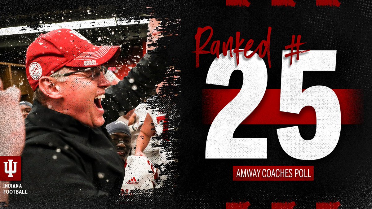 IndianaFootball's tweet image. No. 25!

#IUFB is ranked No. 25 in the Amway Coaches Poll presented by USA Today Sports!
