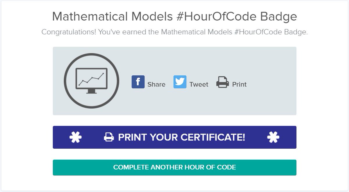 martina13642's tweet photo. I earned an #HourOfCode badge in Mathematical Models! This site made it really easy to understand coding in Python, a program I had no experience in. If you are trying to learn coding, or are looking for an easy way to teach students, try out https://t.co/msWqYON03R! https://t.co/Sh4a1qxfs7