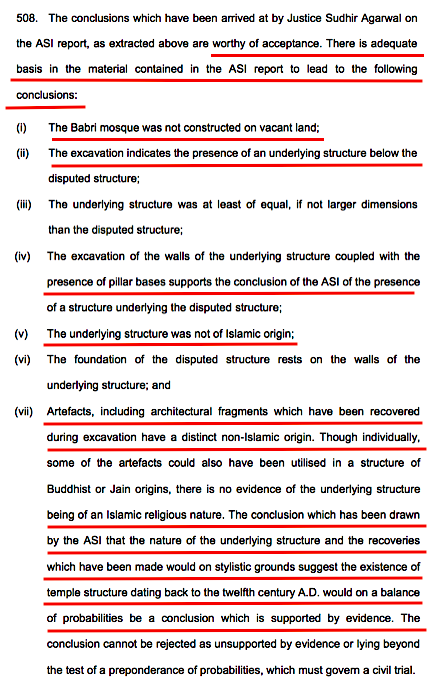 Supreme Court accepting the 2003 ASI report as proof of a large temple of Hindu religious origin whose foundations were used to build a mosque over it ( https://www.sci.gov.in/pdf/JUD_2.pdf  ).The  @ASIGoI team of scientists and archaeologists need to be thanked for their phenomenal work.