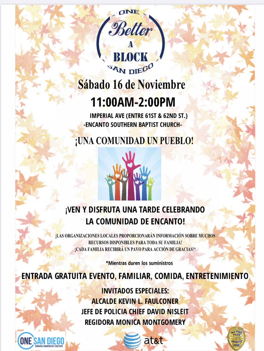 IYSSDUSD's tweet photo. @OneSanDiego hosting a Better a Block event Saturday, November 16, 2019. #betterablock #buildingcommunities #turkeysfordinner #food #entertainment #free #familyfriendly https://t.co/stlZmq744f