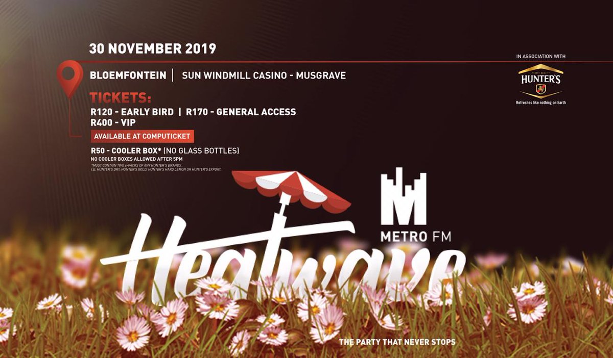tshepi_x03's tweet photo. #metrofmheatwavebloem #thepartyneverstops #sunwindmill Save the date. 💃💃 https://t.co/DXQHEaLVtX
