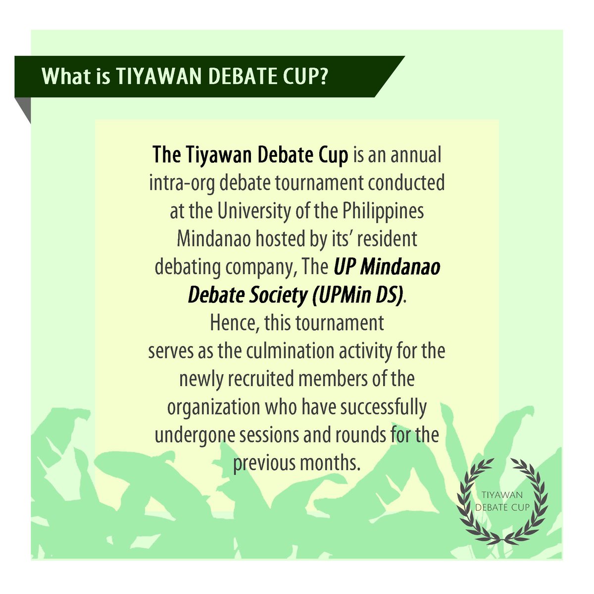 upmindebate's tweet photo. Madayaw, UP Mindanao! Here are the full tournament details for the 2019 Tiyawan Debate Cup! https://t.co/WFyeA47WaF