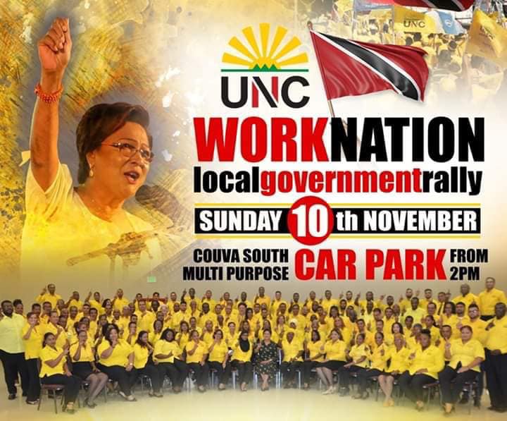 MPKamla's tweet photo. Join me at the UNC's #WorkNation #rally as we present our team for the upcoming Dec 2nd Local Government Election. Are you ready to move with the UNC?
#UNCWorks https://t.co/cOC9oks99g