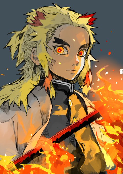 あおべ丸さんがTwitterに投稿した煉獄杏寿郎(鬼滅の刃)のイラスト。