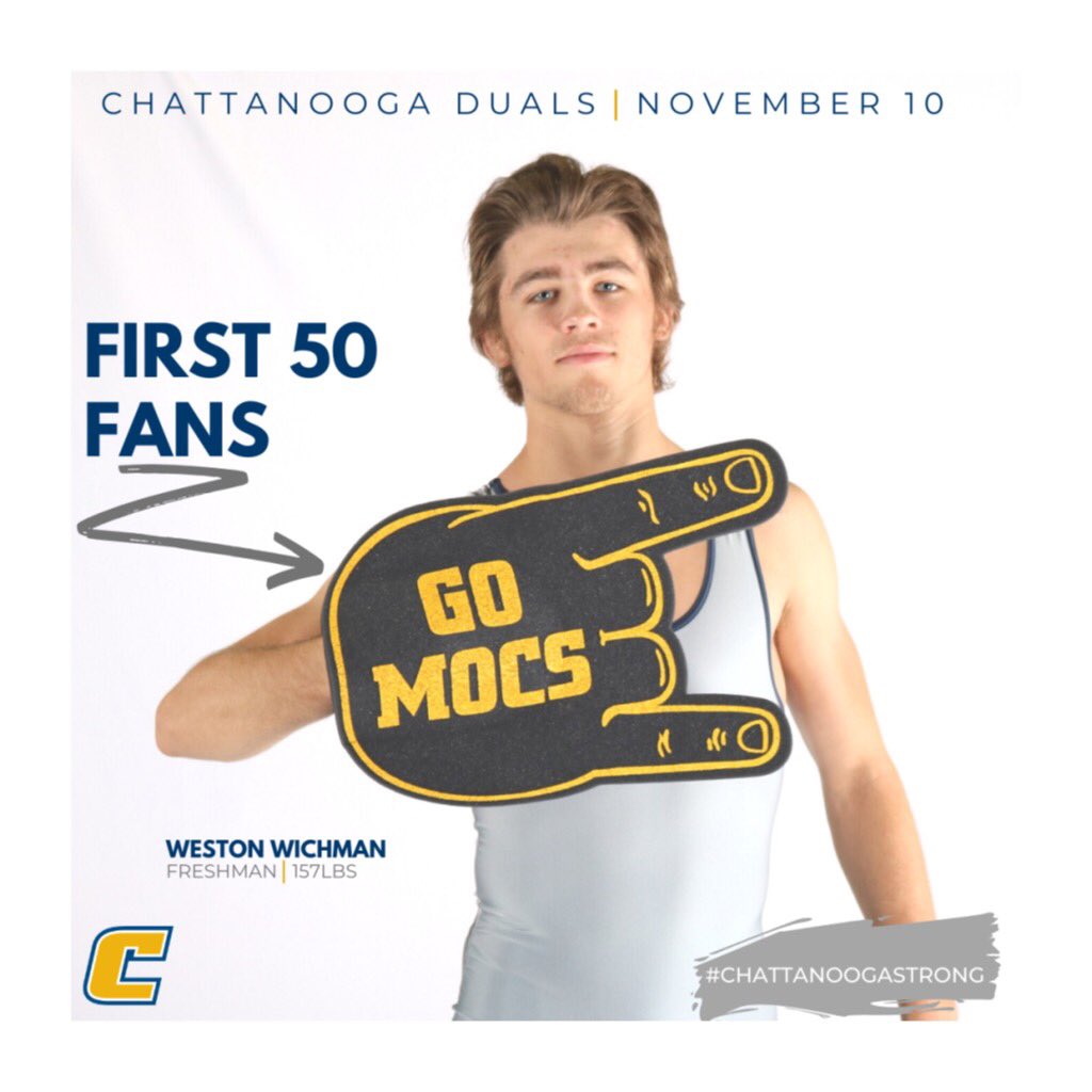 UTCWrestling's tweet photo. Make sure to get to Maclellan early today! First 50 Mocs fans will receive a Power C Foam Hand 🤘
.
Can’t make it? Watch us Live at the link in our bio 😎
.
.
#ChattanoogaStrong https://t.co/32c3mKq8bc