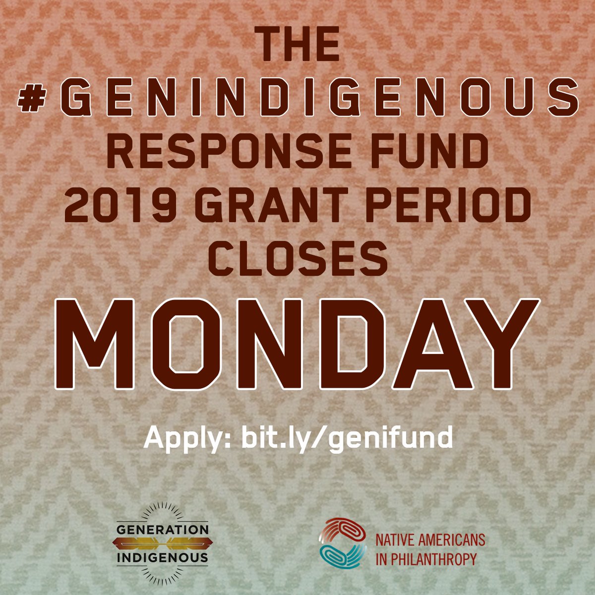 NativeGiving's tweet photo. The deadline for applications to the #GenIndigenous Response Fund is tomorrow, November 11th. The Response Fund bridges funders &amp; organizers to support youth organizing for systemic change and social justice in Indigenous communities. Apply here: https://t.co/OtcMcbFTpk https://t.co/KxuJ2rR6eL