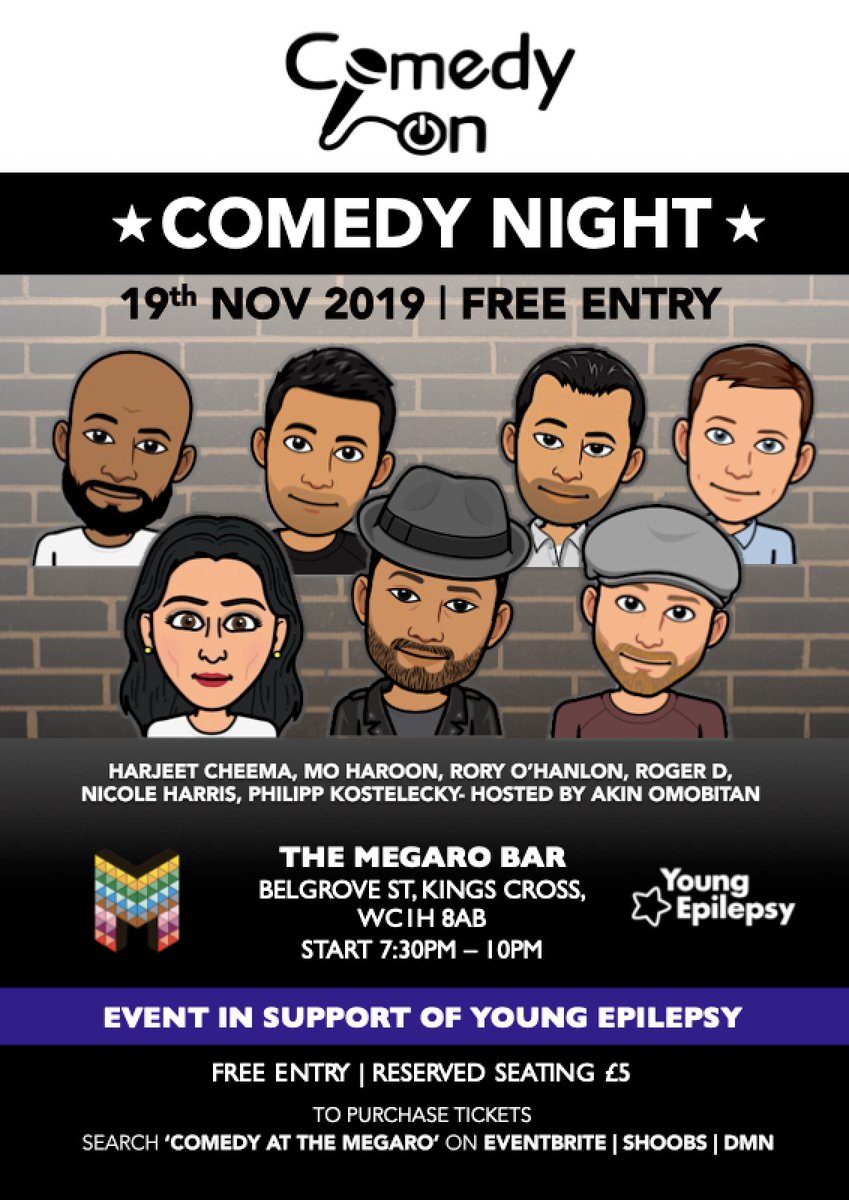 geturcomedyon's tweet photo. Next week! @megaroofficial 7:30pm - Free entry! Link in bio
@AkinOmobitan @HarjeetCheema @KatRonson @NicoleHcomedy @rohanloncomedy 

#Geturcomedyon https://t.co/PhTqaEMYfj