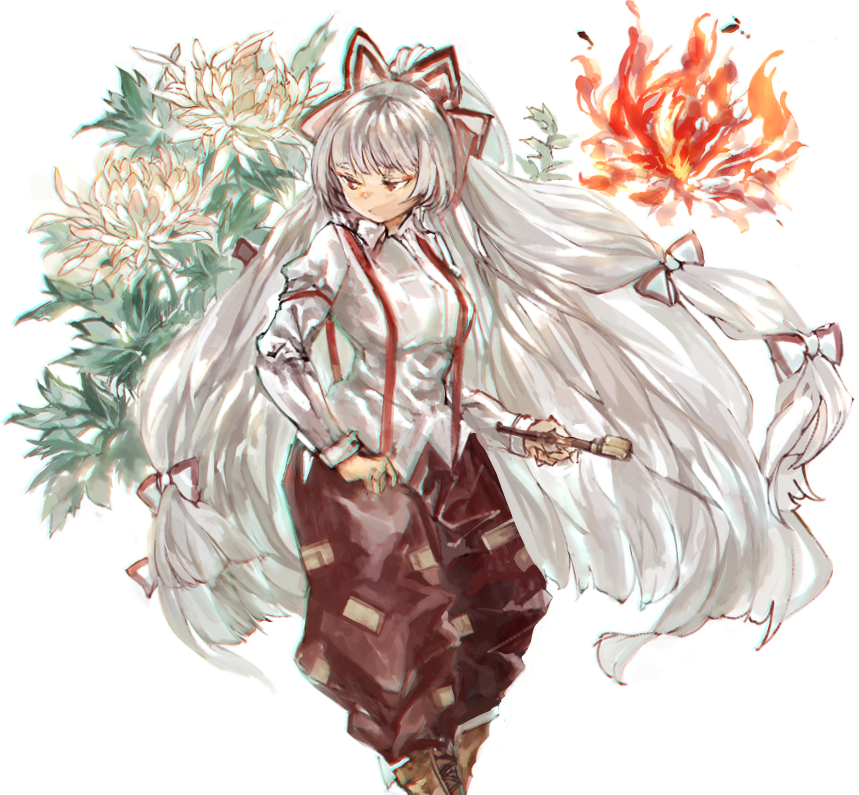 藤原妹紅 「久々の絵チャの産物、東方のもこたん。
季節の変わり目、菊は節の願い。 」|konabetateのイラスト