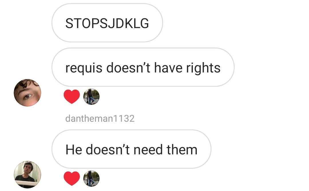 For context, Requis and the depressed clone are joking personas that Daniel has and gives autonomy to (they run his different accounts). You'd really had to have been there to find it funny but "he doesn't have rights" "he doesn't need them" was too funny for me NOT to post.