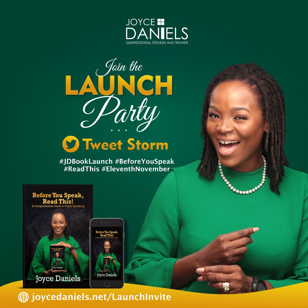 The Launch Party Tweet Storm starts by 4 pm 💃💃💃💃. 

Don't forget to tweet, retweet, and engage with all tweets on #JDBookLaunch  
#BeforeYouSpeak
#ReadThis
#EleventhNovember
