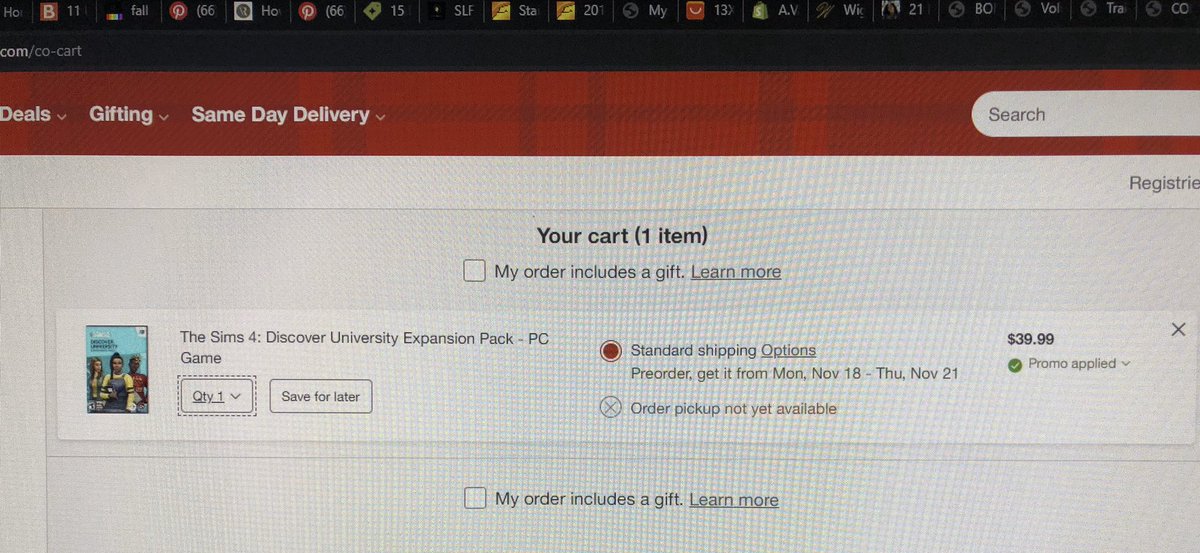aud_sims's tweet photo. Excuse my horrible pictures but you can purchase EA games 40% off on target ! It says it’s for today only . Including preording discover university 🙌🏽 #thesims  #thesims4 https://t.co/x9mmokJpGe