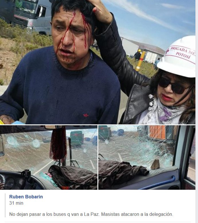 Our wannabe dictator <a href="/evoespueblo/">Evo Morales Ayma</a> doesn't want this to be seen by the world. So citizens are posting whats really going on in #Bolivia
"community locals" sent by the government ambushed a delegation of pacific protestants that wanted to reach #LaPaz
#EvoDictador #BoliviaLibre