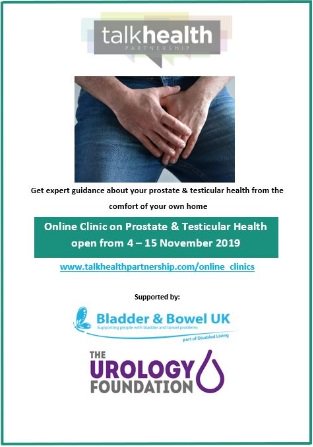 rw9oo's tweet photo. November Online Clinic on prostate and testicular health  @talkhealth supported by @TUF_tweets and @BladderBowelUK https://t.co/B4BkxH45z9