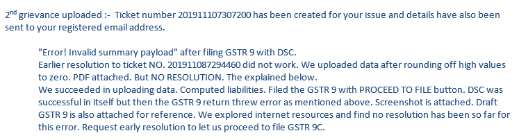 vivekpawar80's tweet photo. @askGSTech
#GSTR9Error
Error! Invalid summary payload in #GSTR9
No resolution so far!? Facing issue for one big corporate client since 7Nov2019. #GSTHelpdesk resolution failed. Whom to look for help?
New Ticket 201911107307200
@cbic_india @GST_Council @nsitharamanoffc https://t.co/F0fSAXA31d