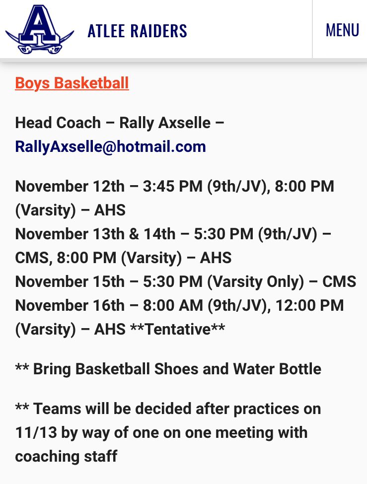 AtleeHoops's tweet photo. Tryout information for the 2019-2020 season. #raidersrising #weareatlee #atleehighschool https://t.co/1dZLC1J2vQ