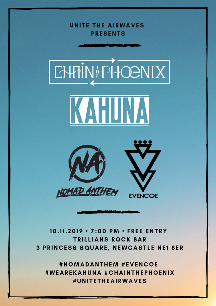 Playing <a href="/TrilliansRock/">Trillians Rock Bar</a> tonight along with <a href="/WeAreKahuna/">Kahuna</a>, <a href="/nomadanthem/">Nomad Anthem</a> &amp; <a href="/evencoeuk/">Evencoe</a>. Free entry so get yersel down for a good time