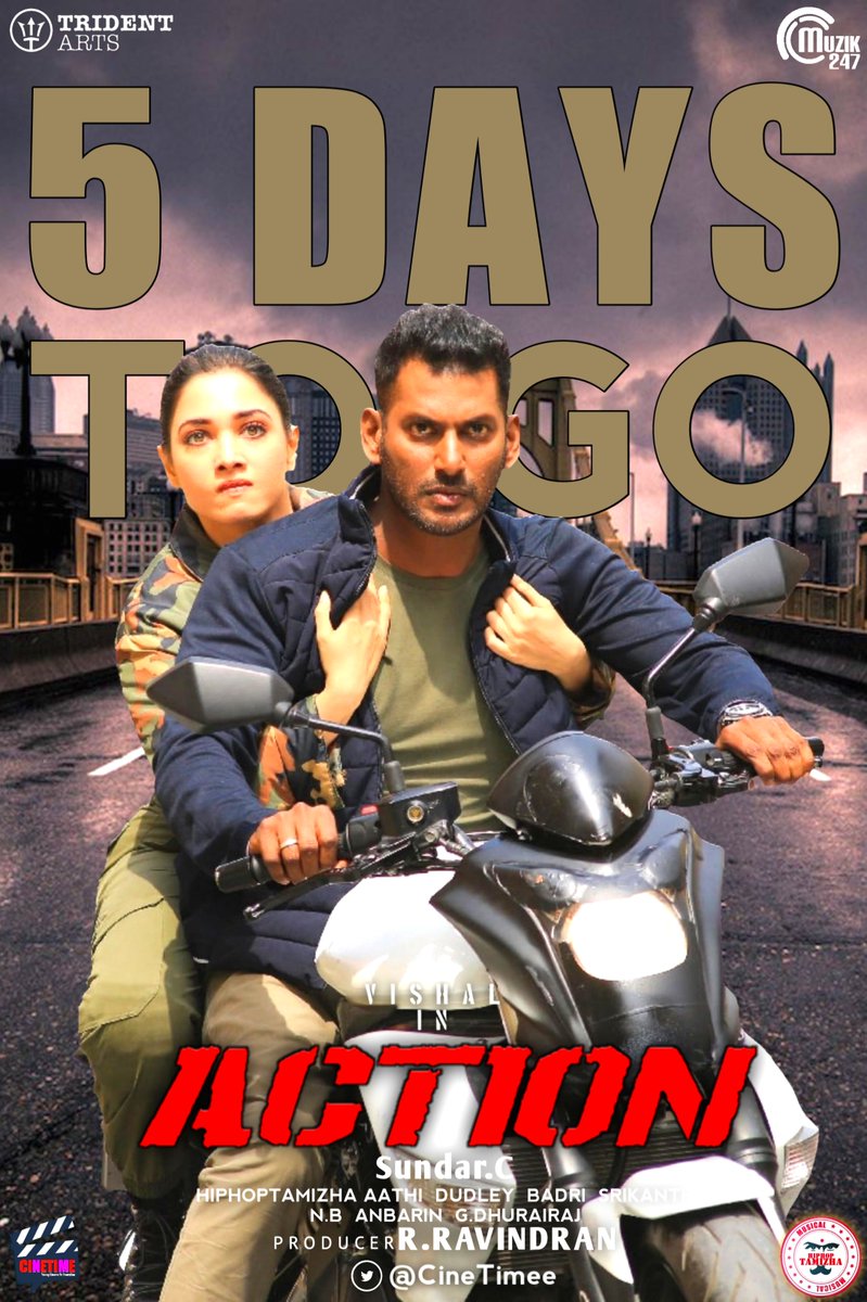 CineTimee's tweet photo. #Action ! வெறும் 9⃣0⃣ நாட்களில் ஒட்டுமொத்த படப்பிடிப்பையும் முடித்தது படக்குழு !
#ActionIn5Days ! #SundarC ! @VishalKOfficial !
#CineTimee ! https://t.co/FkDSYJjloE