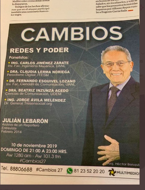 claulerma's tweet photo. Hoy estaré en #programacambios con el @ArquiBenavides
"Redes y Poder". Participa también @tichyeia https://t.co/phuHechdDe