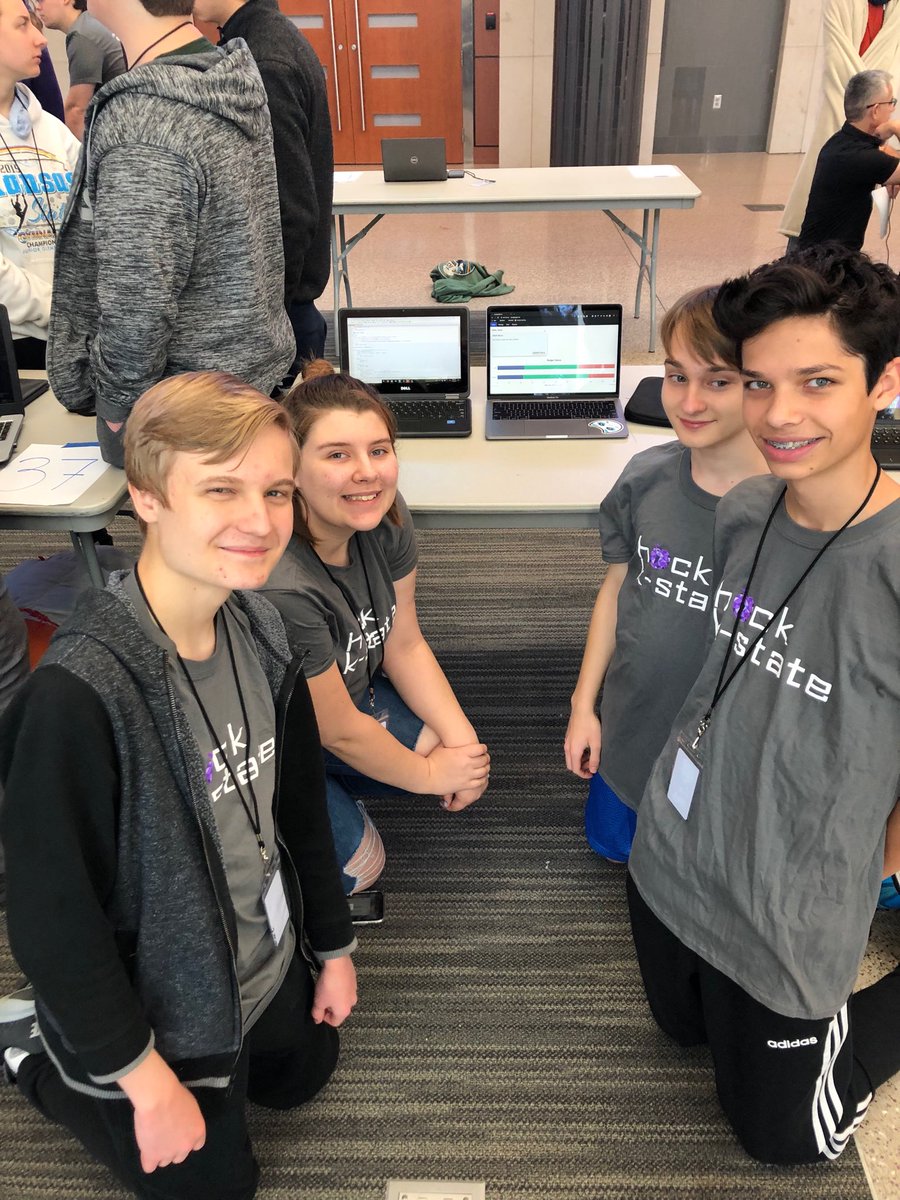 OlatheCompSci's tweet image. What will the judges think? This team is ready at #hackkstate with their project. Will matching T-shirts help? ⁦@Olathe21st⁩ ⁦@OlatheCompSci⁩ ⁦@OlatheSouthHS⁩ ⁦@OlatheCTE⁩