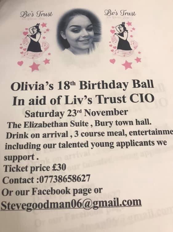 Livs_Trust's tweet image. The tickets for Olivia’s 18th Birthday Ball are available to order or reserve. The 3 course meal is soup, chicken dinner, 3 chocolate dessert. Comment or send a DM for tickets and please state if veggie meal is needed. 🐝💗