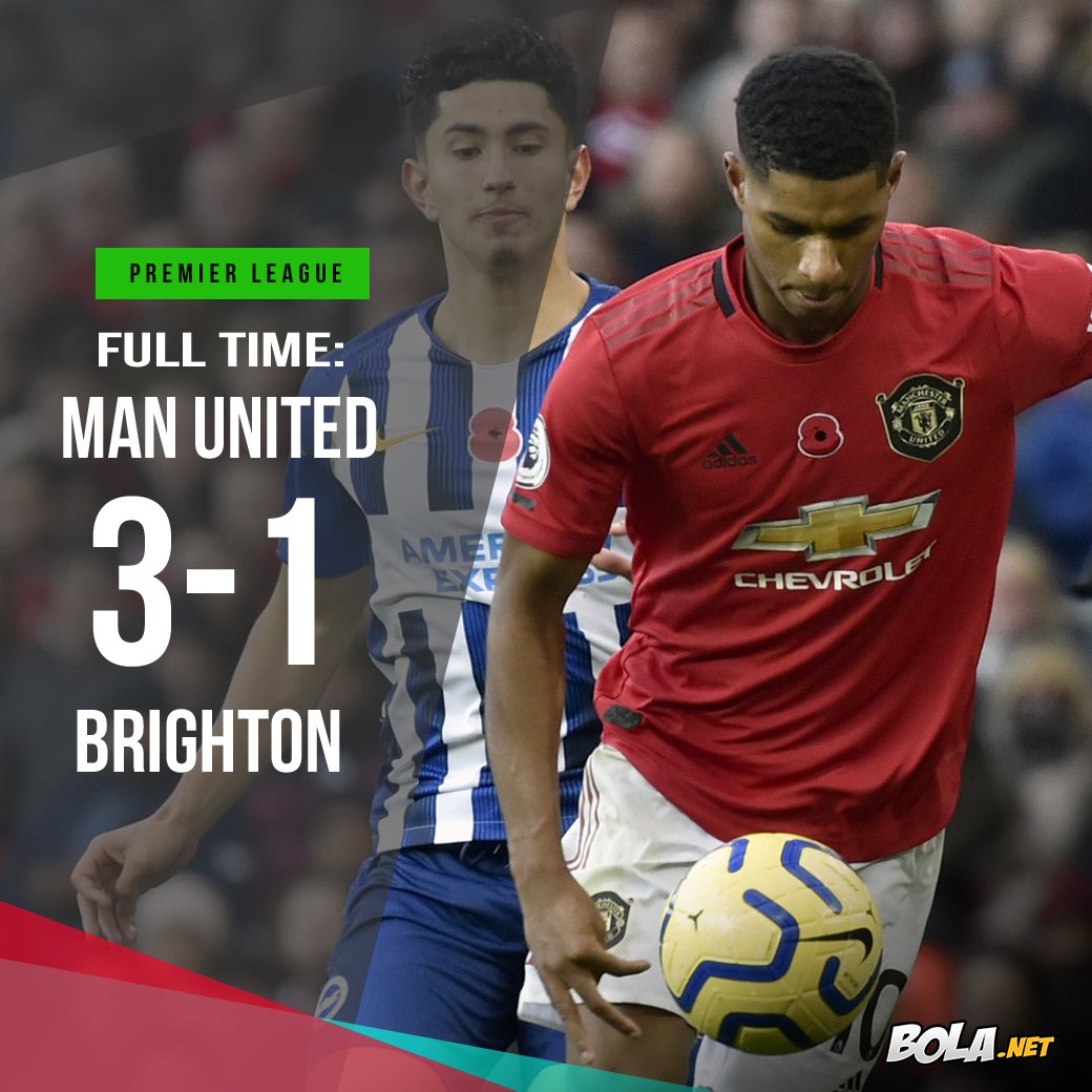 #LiveBolanet FT: Man United 3-1 Brighton (17' Pereira, 19' Propper o.g, 66' Rashford ; 64 Dunk) | Possessions: 44%-56% | Shots: 21-6 | Tackles: 22-28

Setan Merah Bungkam Brighton di Old Trafford