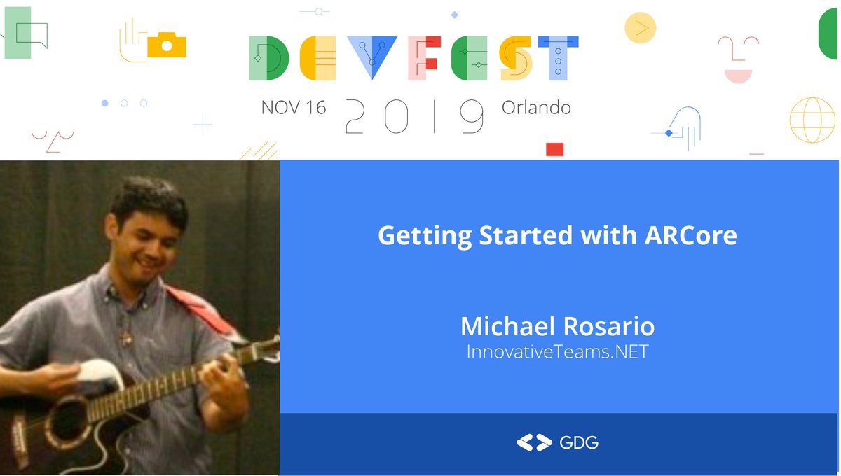 devfestfl's tweet photo. Getting Started with ARCore
Join @MichaelRosario's talk and learn
how to build #ARCore apps using Unity, C#, and #JavaScript. We'll also explore ways web developers can build AR apps too.
Learn more at https://t.co/iQaj6WC2WD #AugmentedReality #androiddev #devfestfl https://t.co/HVq2uR3Ra4