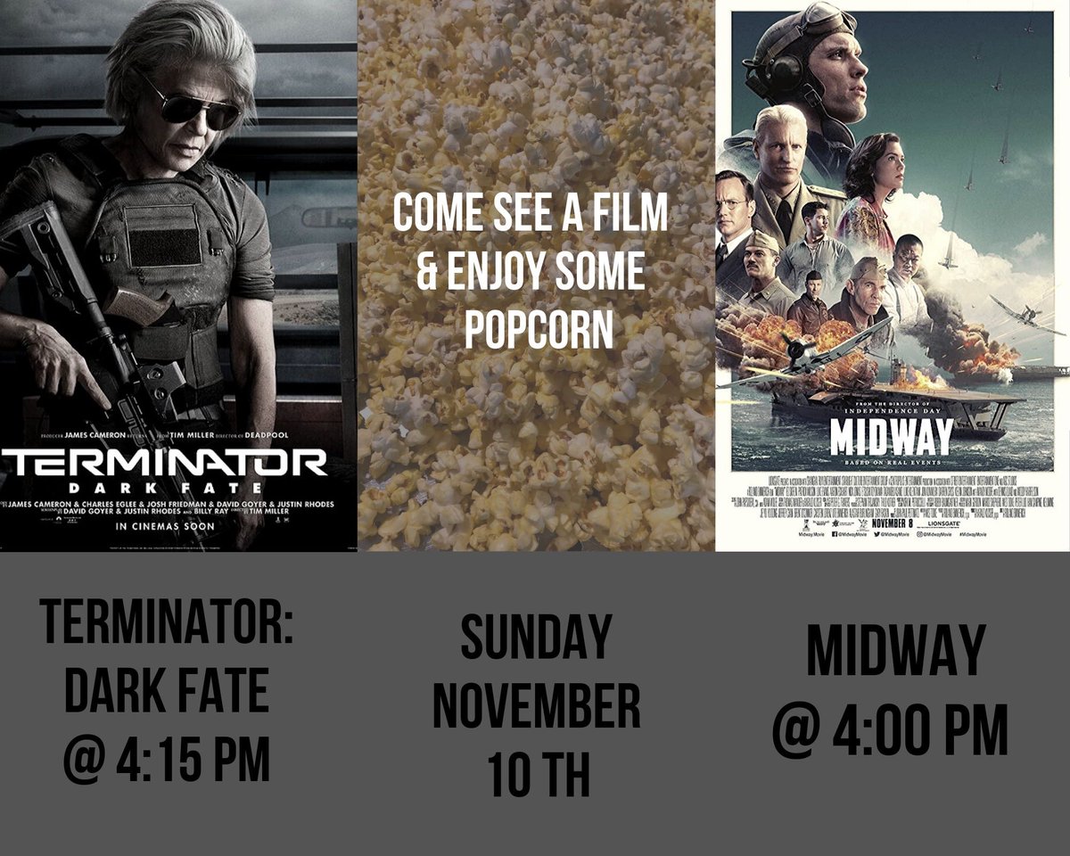 WidmanCinema's tweet photo. Today, “Midway” &amp; “Terminator: Dark Fate” 
*Complimentary Commemorative Pin with the purchase of your Midway ticket (while supplies last)* https://t.co/ucDB2ZXVMS
