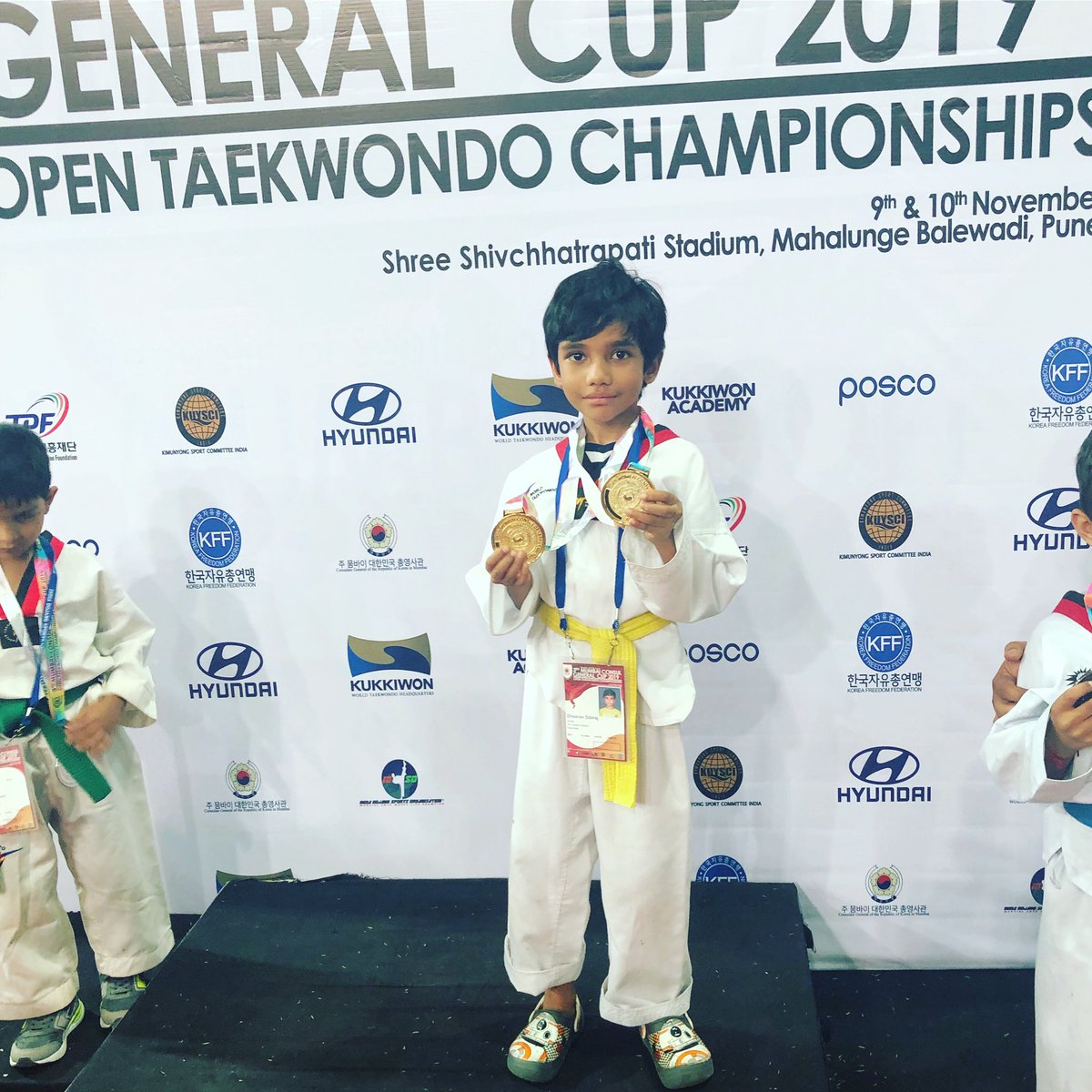 Extremely happy and proud to share that my son #Dheeran has won 2 Gold medals in the National level  Taekwondo championship 2019 that happened today in #pune!😊🙏🏻 #தீரன் #தீரன்சிபிராஜ்  #DheeranSibiraj #Taekwondo #தமிழன்