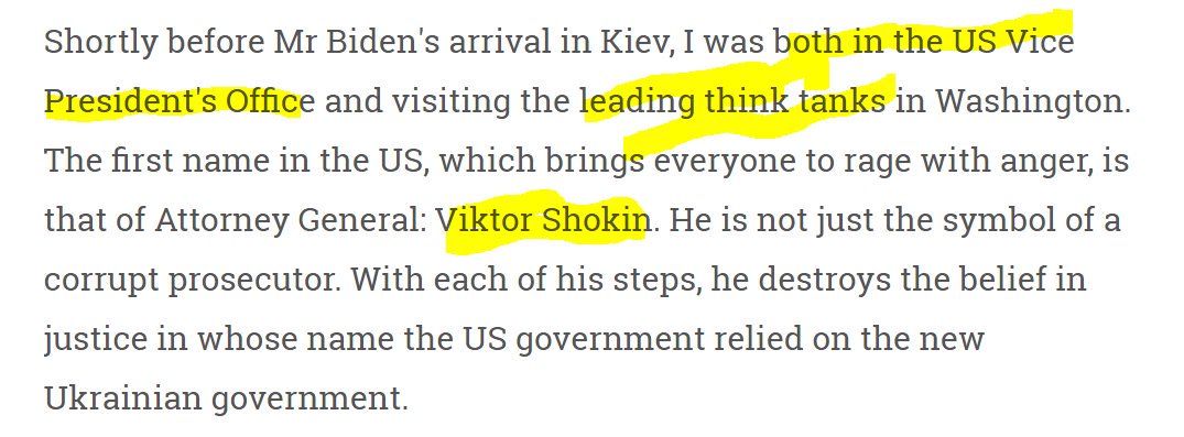 26/ Leshchenko reported that he had visited Washington in the week prior (~Dec 3) to Biden's trip to Ukraine (Dec 9) and that Shokin's very name enraged "everyone" "in the Vice President's office" and the "leading think tanks" (Atlantic Council presumably).