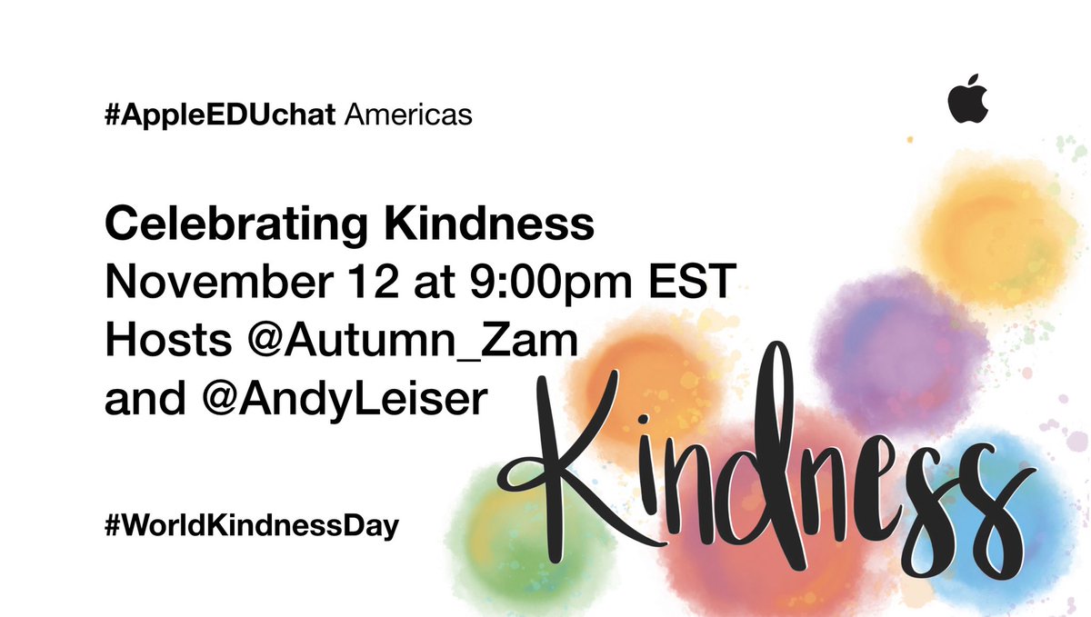 autumn_zam's tweet photo. #AppleEDUchat is it Tuesday yet? Can’t wait to chat about how we can spread kindness in our schools. I feel pretty lucky to call @AndyLeiser my partner in kindness 😉 https://t.co/TCVd5K03Lx