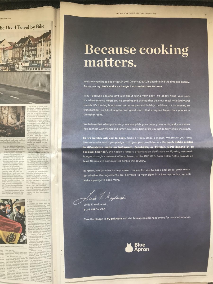 Linda_A_Findley's tweet image. Today, @blueapron is kicking off a conversation about the importance of home cooking and encouraging all Americans to #CookMore. Because cooking is so much more than just food. Check out today's @nytimes &amp;amp; my email to our customers: linkedin.com/pulse/take-ple…