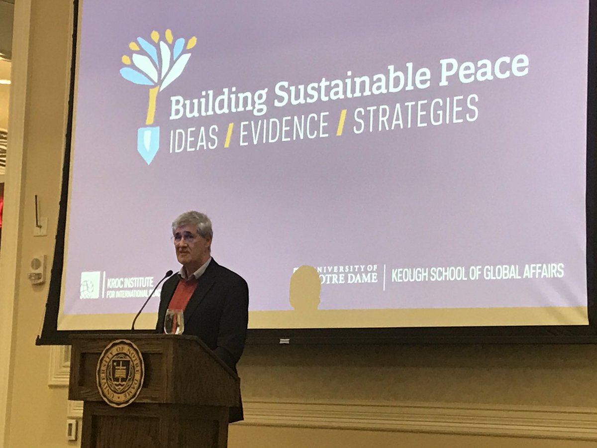 KrocInstitute's tweet photo. John Paul Lederach identifying trends at #KrocCon19: A push toward both the global and also toward the hyper-local https://t.co/zEW0tjp6ia